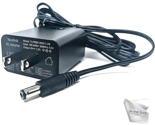 Yealink Power Adapter 5 Volt 1.2 Amp, Yealink Compatible Phones - T53, T53W, T26P, T27, T28P, T34W, T41P, T42G, T43U, T20P, T22P, MP50, Global Teck Microfiber