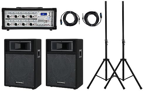 Pronomic StagePower PM83-110 PA Set: Sistema Compacto de Sonido con powermixer (USB/SD/Bluetooth MP3), Altavoces 10, 8 Canales, Incluye Soportes y Cable para Altavoces.