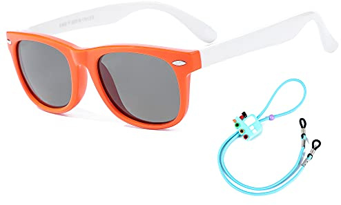 Rocf Rossini Gafas de Sol Polarizados para Edades de 2-8 Niños y Niñas Gafas de Sol Piloto Tonos de Protección UV (Naranja/Blanco)
