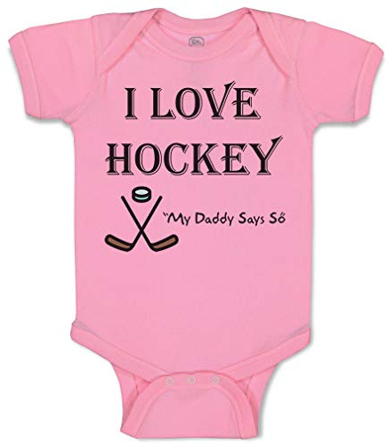 Cute Rascals Baby Bodysuit I Love Hockey My Daddy Says So Funny Boy & Girl Baby Clothes Cotton Soft Pink Design Only 6 Months