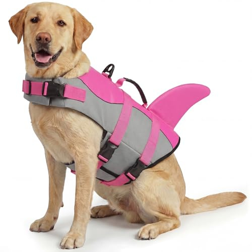 ASENKU Dog Life Jacket - Pet Safety Vest for Swimming & Boating, Shark Life Jacket with Floatation, Dog Lifesavers Swimsuits for Small Medium Large Dogs (Pink, XL)