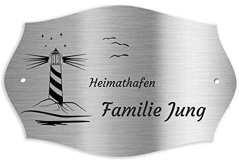 Jung Edelstahl Design Türschild verschiedene Größen und Motive personalisierbar. Briefkastenschild V2a Edelstahl selbstklebend (gebogen 120x80 mm)