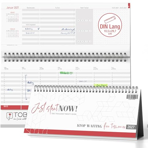 TOBJA® Calendrier de table 2023 Weekly Planner – Calendrier de table à travers avec listes de To Do Listes, Notes, Habit Tracker & Objectifs | Agenda hebdomadaire 2023 pour plus de vue d'ensemble sur