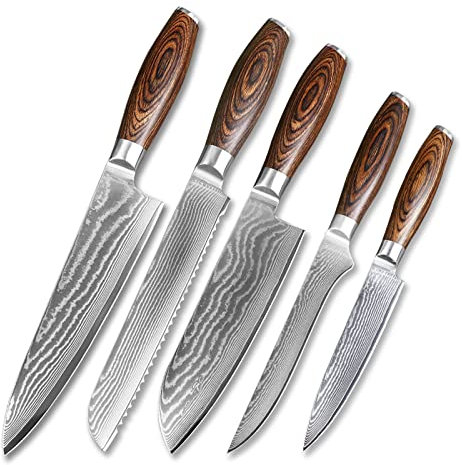 CHISE CLEAVOR DE Chef Chef DE Damascus DE 67 Layer SANTOKU NAKIRI Cuchillo de Fruta de Sashimi Cocina for cocinar casero (Color : 5 Piece Set)