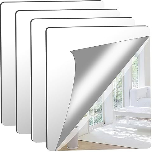 Augshy 4 Pack Self Adhesive Mirror 50x60cm Adhesive Mirror Tiles 2MM Thick Acrylic Stick On Wall Mirrors Sheets Removable Tiles for Home Decoration
