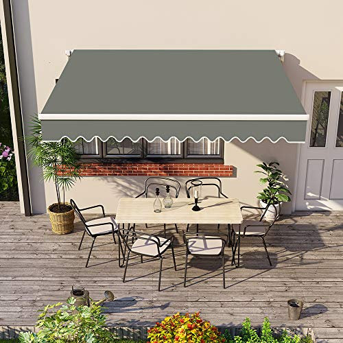 Green Bay Grey DIY Manual Patio Awning, Retractable Gazebo Outdoor Canopy, Garden Sun Shade - 2.5m x 2m