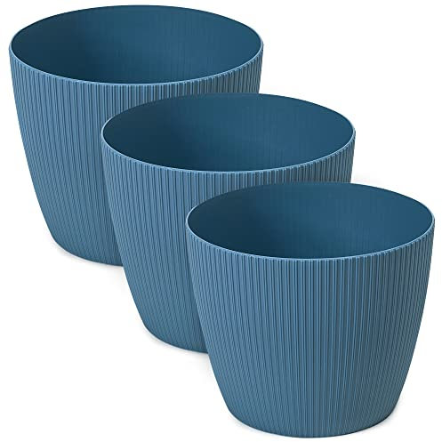 TULMERO Vaso da fiori opaco in plastica, vaso decorativo per piante grandi, 3 vasi per fiori, vaso per erbe, diametro 22 cm