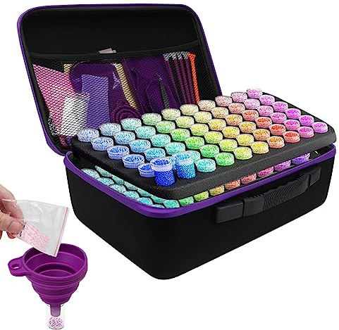 Piashow Scatola di Accessori per Diamond Painting 5D, Diamond Painting Kit Completo con 120 barattoli e Accessori per Diamante, Portatile, per Pittura con Diamanti, Viola