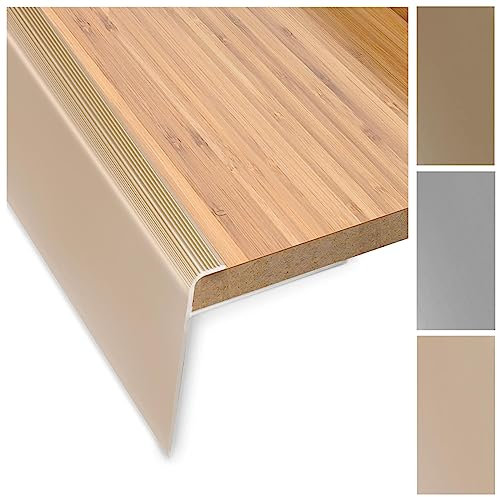 casa pura Stair Nosing Profile 134 cm in F-Shape Aluminium for Laminate | Safety | Gold | Pre-Drilled Edge Strip 53 mm Height with an Edging Height of 7-8 mm