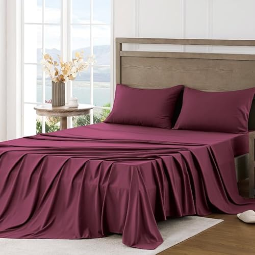 FreshCulture Twin XL Sheets - Ultra Soft Twin Extra Long Sheets - Brushed Microfiber - Deep Pockets - Easy Care - Cooling & Breathable Sheets - College Dorm Size - 3 Piece Set (Burgundy)