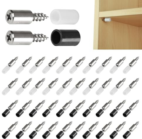 Supporti per scaffali, 40 pezzi, con protezione in gomma, supporto per ripiani per ripiani, viti autofilettanti per vetro, armadio, libreria, armadio e mobili
