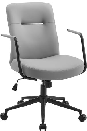 SONGMICS Bürostuhl, Computerstuhl, PU-Oberfläche, leicht zu reinigen, höhenverstellbar, Bequeme Rückenlehne und gebogener Sitz, bis 150 kg belastbar, Taubengrau OBG031G01