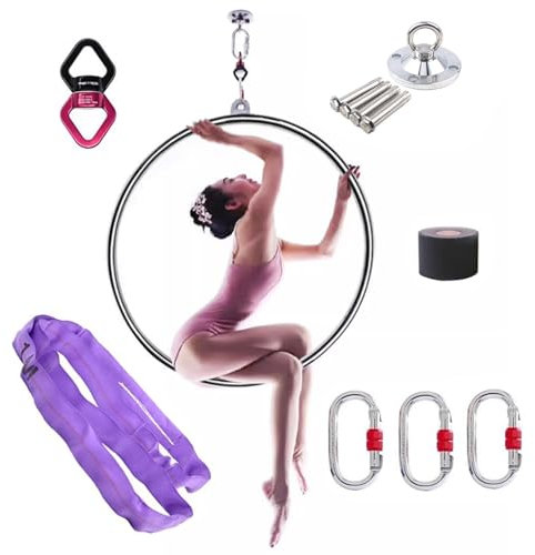 Aerial Hoop Yoga Aerial Lyra Hoop Rigging-Set, 80cm/85cm/90cm/95cm/100cm Lyra Hoop für Erwachsene, Anfänger, Tänzer, Männer und Frauen, Single-Point-Yoga-Ring, Rohrdurchmesser 25mm, Tragkraft 300kg (