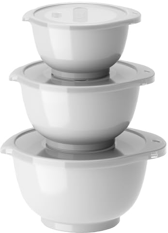 Rosti Margrethe Schüssel Set, Rührschüssel Set, 6-Teilig mit 3 Rührschüsseln und 3 Deckel, aus Recycelbarem Kunststoff, 0,25 Liter, 0,5 Liter und 0,75 Liter, Weiß
