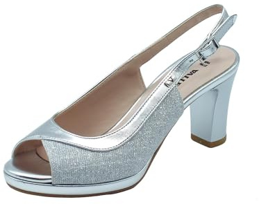 Valleverde 28344 Silver Sandali eleganti con tacco alto per donna in tessuto brillantinato (Taglia 36)