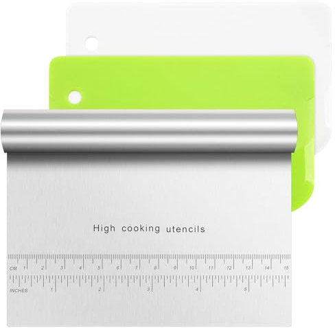 PROPOG Teigschaber Edelstahl, 3 Stück Teigkarte Kunststoff Teigspachtel Teigschneider Mit Messskala Backen Küchenschaber Schaber Küche Pizzas Und Brote Küchenbedarf