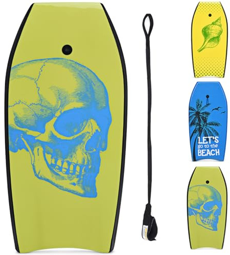 HOMASIS Tavola da Surf L, Bodyboard in XPE e HDPE con Corda per il Polso, Tavoletta Mezzaluna per Surf, Adatta a 14+ Anni, Portata 85 kg, 104 x 51 x 6 cm (Verde)