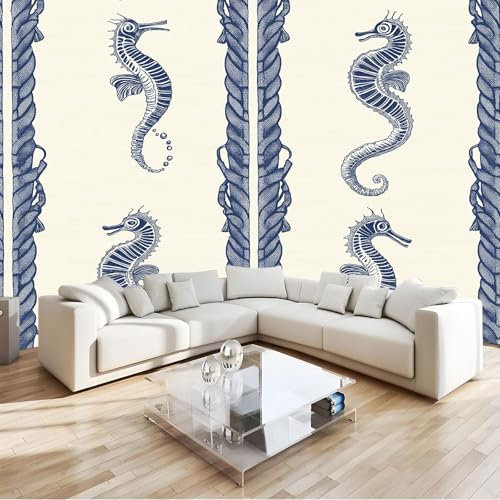 Moda Art Papel Tapiz Rayas Caballito De Mar Arte 3D Mural De Papel Pintado 200x140 cm Fotomural Decoración De Papel Tapiz Fondo de Pared de Tv de Fotografía