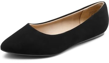 DREAM PAIRS Ballerines plates à bout pointu pour femme - Confortables et douces à enfiler - Chaussures plates décontractées pour le travail, le bureau et les affaires, Nubuck noir, 41 EU Large
