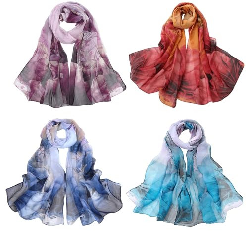 HTTDSLF 4 Stück Schal Damenn, Schals & Tücher für Damen Schal, Chiffon Schalss, Dünne Schals Damenn, Halstuch Damen, Tuch Geschenk Frauen, 150 x 50 cm