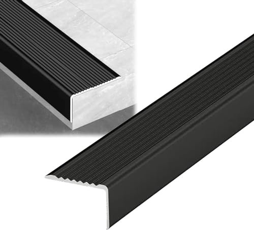 IBOWZ Profilo per Bordi Scale Profilo per gradini Esterni, gradini Antiscivolo, Facile da installare, Angolo in Alluminio Impermeabile, Profilo di Protezione angolare, Nero