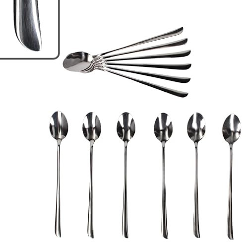 Justinus Twist - Set di 12 cucchiai per latte macchiato, per 12 persone, con manico lungo, cucchiaio per long drink, gelato e Co. I con manico curvo, in acciaio inox 18/10