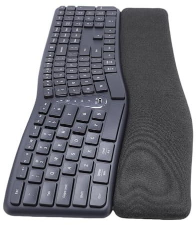 Jectse Trådlöst Ergonomiskt Tangentbord, Split Tangentbord, Handledsstöd, Skrivning, Tyg, Bluetooth och USB -anslutning, Svart