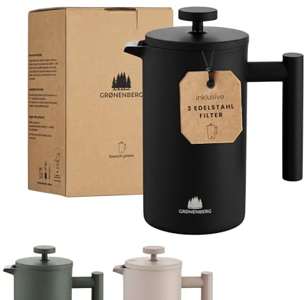 Groenenberg French Press Black 600 ml eller 1 liter I Högkvalitativ kaffepress med termisk varmhållningsfunktion I kaffebryggare i rostfritt stål