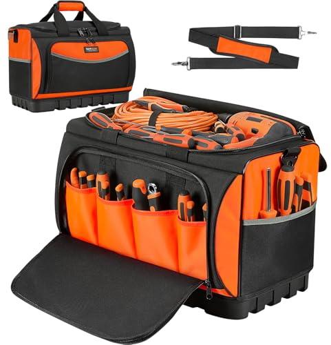 TUFFWORX Wide Mouth Large Tool Bag, 18 Pockets, Waterproof Bottom, 20 Inch