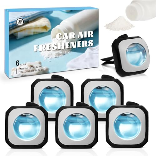 SCENTORINI Ambientador Coche, Perfume para Coche con Clip, Fragancia Talco para Bebés, Ambientador de Coche, Elimina los Olores del Perfume Durante 30 Días en Total 6 Unids