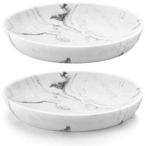 Luxspire Jabonera de Resina y Grava, 2 Paquetes Plato de Jabón Elíptica con Patrón de Mármol, Bandeja de Jabón para Duchar en Baño o Hogar, Grava Blanca