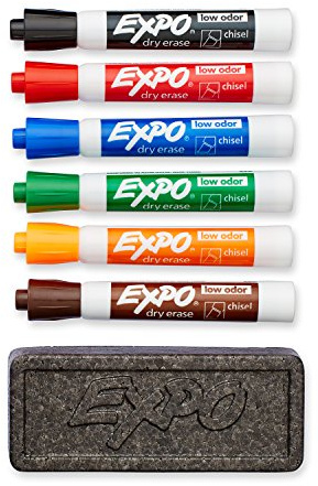 EXPO 80556 Low-Odor Dry Erase Set, Chisel Tip, Assorted Colors, 7-Piece