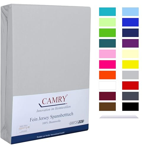Camry Spannbettlaken 140x200cm - 160x200cm Silber Baumwolle Bettlaken Jersey Spannbetttuch Oeko-Tex 100