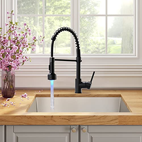 TIMACO LED Wasserhahn Küche Schwarz Küchenarmatur Mischbatterie für Küche Armatur Küche 360° Drehbar Armatur Spiralfederarmatur