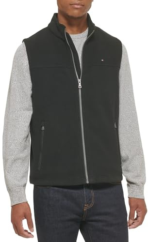 Tommy Hilfiger Lätt polär fleeceväst för män, Svart, 3XL
