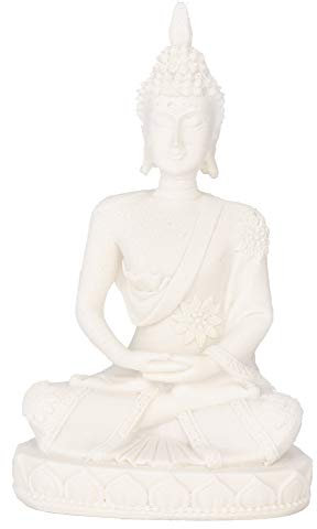 Estatua de Buda Sentado - Figura de Talla Artesanal en Piedra Arenisca para Decoración del Hogar, Adorno de Mesa, 11cm (Blanco)