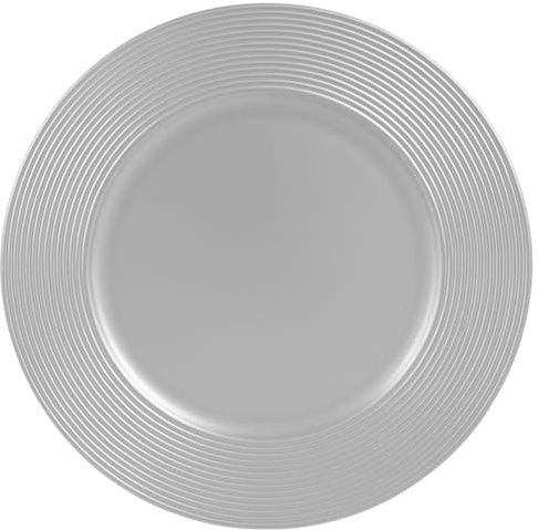 Aurora Store 12x Sottopiatti Bordo Liscio Colore ARGENTO BORDO MULTIRIGHE Liscio Tondo 33 cm Natale cenone sotto Piatto Natalizio Capodanno Natale Cena Aperitivo SILVER