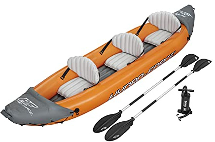 Bestway Hydroforce Lite Rapid Kayak, 3 Person Inflatable Kayak Set, Sit On Kayak with Seats, Backrest, 2 Paddles and Hand Pump, Orange, One Size, 65132