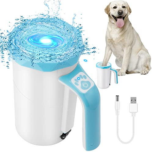 MYPIN Automatischer Hundepfotenreiniger, 7.4V Rechargeable Dog Paw Washer Cup, 2 in 1 Tragbarer Haustier Pfotenreiniger, Hundefußreiniger geeignet für große Hunde und Katzen (blau)