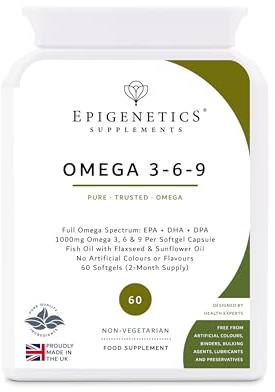 Omega 3-6-9 1000mg | High Strength EPA, DHA & DPA | Fish Oil + Flaxseed + Sunflower Seed | 60 Softgel Capsules UK Made | 1 Capsule Daily (2 Month Supply)
