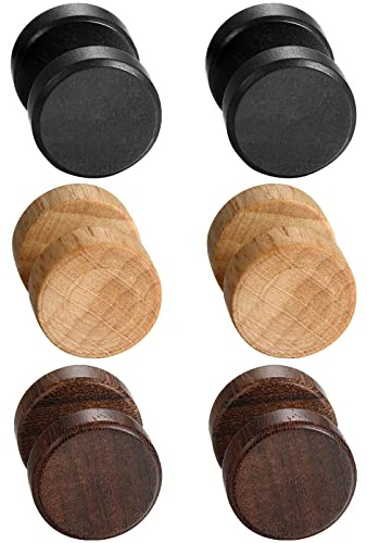 Cupimatch 3 Pairs Wood Stud Earrings Piercing Ear Plugs Barbell Tunnel Fake Gauge Earrings 16G for Men Women for Christmas