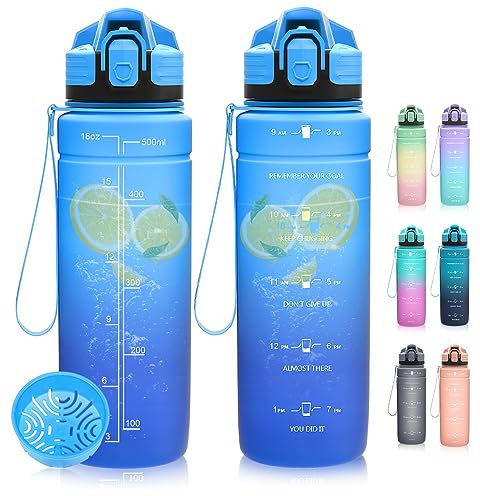 Dosurer Trinkflasche, 1l, 700ml, 500ml Trinkflasche Kinder Auslaufsicher, Wasserflasche mit Motivierender Zeitmarkierung, BPA Frei Tritan Sportflasche für Schule, Sport, Fahrrad, Arbeit, Fitness