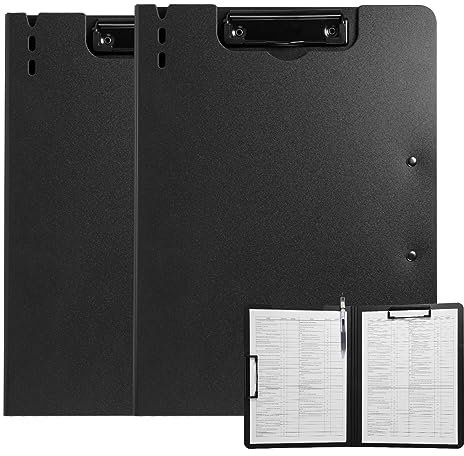 FRETONBA Porte-bloc A4, lot de 2 porte-bloc avec couvercle, porte-bloc avec 2 pinces, planche à écrire pour bureau, chantier, école, noir