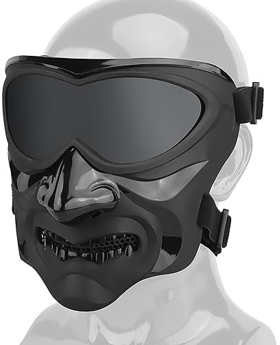 Taktische Paintball Maske Full Face Tactical Skull Maske mit Augenschutz Schlagfest für Halloween Jagd CS Game Paintball andere Outdoor Aktivitäten (Schwarz)