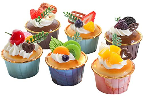 6 Pezzi Realistici Cupcake Artificiali Finti Modello di Torta Simulazione, Cupcake Finti Decorativi, Dessert Decorativa per Cucina, Casa, Matrimoni, Negozio per Feste, Oggetti di Scena Fotografici