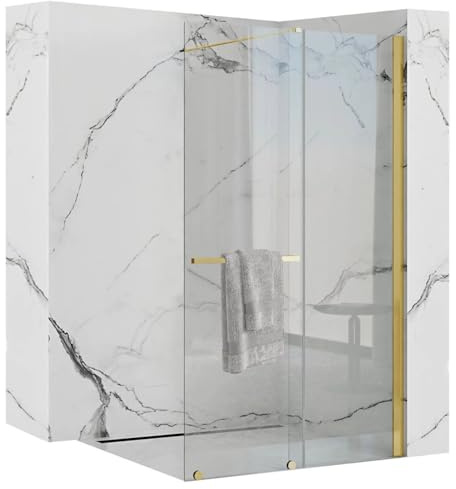 Rea - Parete Doccia Cortis Gold 100 - Walk In Vetro Temperato Di Sicurezza Trasparente 6 mm (Oro)