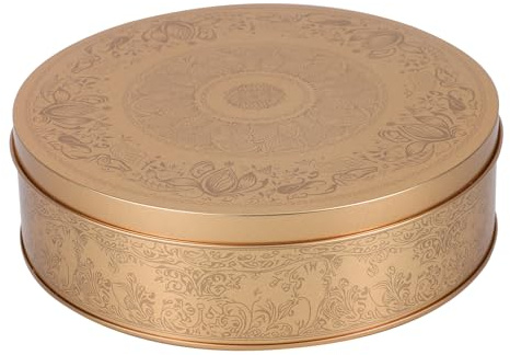 Amosfun Cookie Tin with Lid - 6.6 Inch Round Tinplate Treat Boxes Decorative Cake Pan Candy Snack Chocolate Patisseries Storage Container