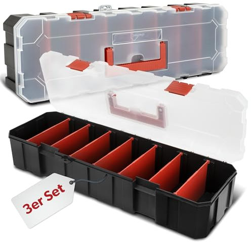 3 x siwitec Sortimentskasten mit 8 Fächern und 7 anpassbaren Trennstegen, Sortimentsbox für Kleinteile, Werkzeug Organizer, Kleinteilemagazin, Sortimentskoffer aus Kunststoff 450 x 150 x 90 mm