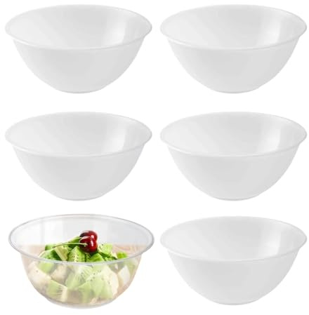 HOMESHOPA Plastic Mixing Bowl 2 Litre 20cm Clear, 6 Pack Reusable Kitchen Cooking Serving Bowl, Non Slip Base, Compact & Stackable, Popcorn Salad Bowl for Food Prep Baking, Dishwasher Safe