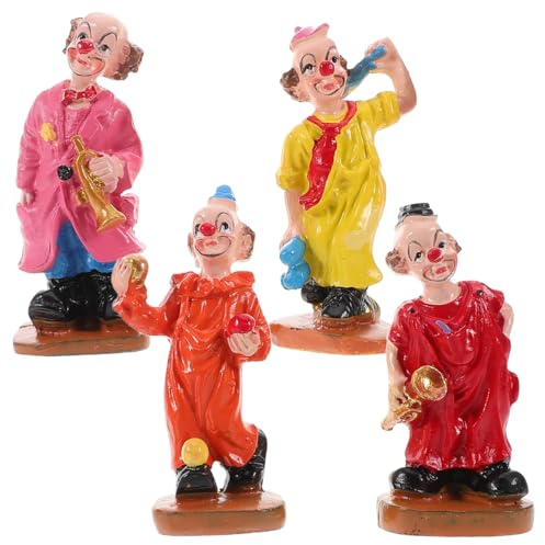 Vaguelly Lot de 4 figurines de clown miniature - Ornements colorés pour bac à sable, décoration de table de jardin, carnaval, fête